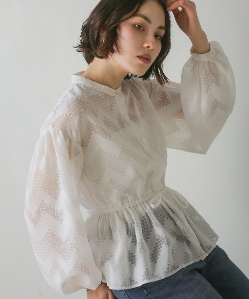 Bou Jeloud(ブージュルード)の「ペプラムブラウス(シャツ/ブラウス・レディース・ブラック/ホワイト/グリーン・MEDIUM)」の4枚目の写真