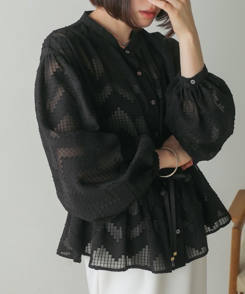 Bou Jeloud(ブージュルード)の「ペプラムブラウス(シャツ/ブラウス・レディース・ブラック/ホワイト/グリーン・MEDIUM)」の5枚目の写真