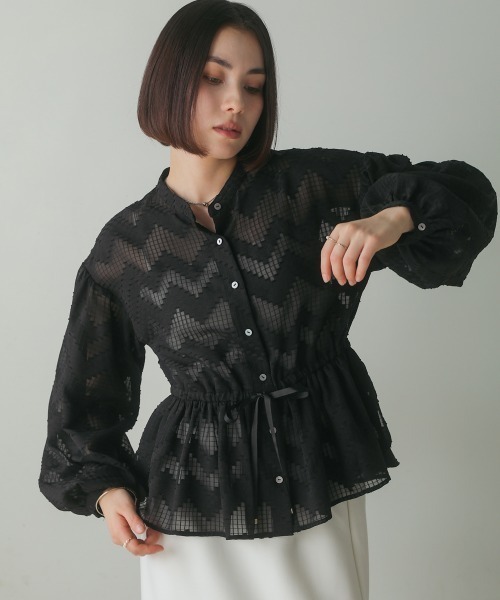 Bou Jeloud(ブージュルード)の「ペプラムブラウス(シャツ/ブラウス・レディース・ブラック/ホワイト/グリーン・MEDIUM)」の18枚目の写真