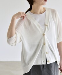 quaranciel:〈接触冷感/手洗い可能〉メタルボタン Vネック シアー ニット カーディガン