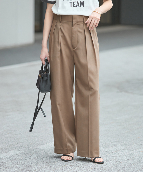 journal standard L'essage（ジャーナルスタンダードレサージュ）の「《セットアップ可》POPLIN ダブルタックパンツ（スラックス・レディース・ベージュ/チャコールグレー・38/36）」の2枚目の写真