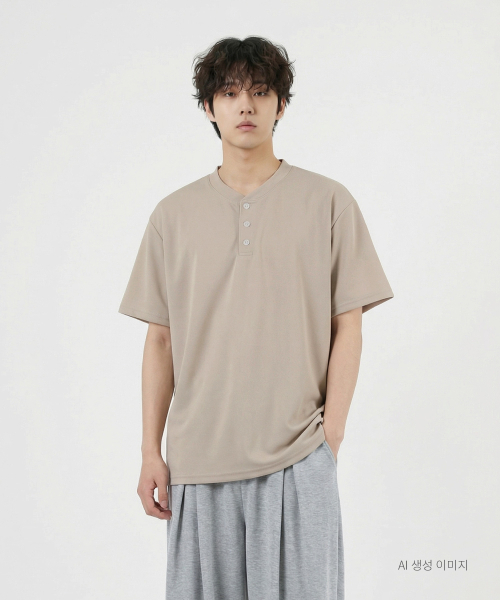 UMM(ウム)の「ヘンリーネックボタン ベーシック 半袖Tシャツ 3COLOR(Tシャツ/カットソー・メンズ・ブラック/ベージュ/ホワイト・LARGE/X-LARGE/2XL)」の12枚目の写真