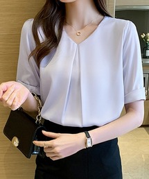 半袖シャツブラウスレディースVネック夏服