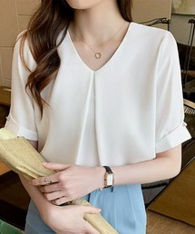 半袖シャツブラウスレディースVネック夏服