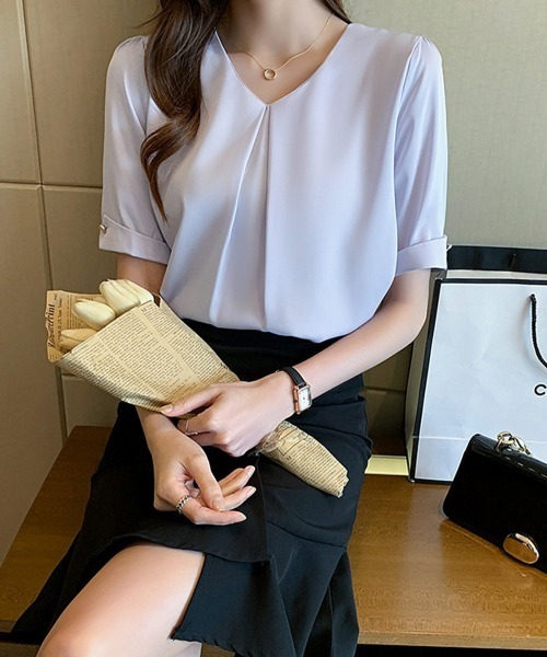 Miniministore（ミニミニストア）の「半袖シャツブラウスレディースVネック夏服（シャツ/ブラウス・レディース・ラベンダー/ホワイト・M/XL/L）」の13枚目の写真