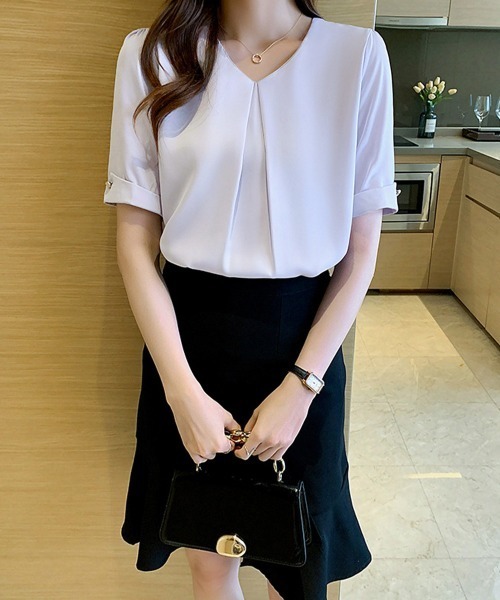 Miniministore（ミニミニストア）の「半袖シャツブラウスレディースVネック夏服（シャツ/ブラウス・レディース・ラベンダー/ホワイト・M/XL/L）」の16枚目の写真