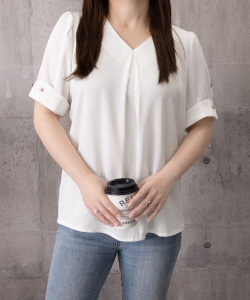 Miniministore（ミニミニストア）の「半袖シャツブラウスレディースVネック夏服（シャツ/ブラウス・レディース・ラベンダー/ホワイト・M/XL/L）」の19枚目の写真