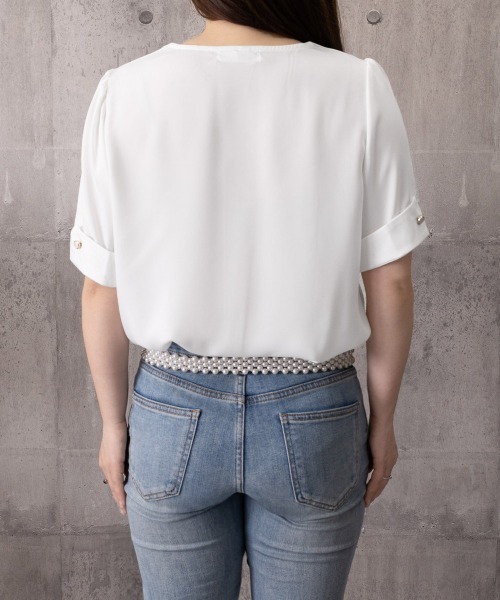 Miniministore（ミニミニストア）の「半袖シャツブラウスレディースVネック夏服（シャツ/ブラウス・レディース・ラベンダー/ホワイト・M/XL/L）」の21枚目の写真