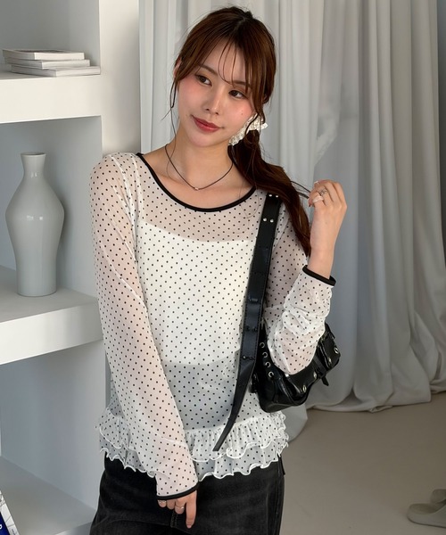 muet.(ミュエ)の「上品な透け感♪裾ティアードシアードットレイヤードトップス(Tシャツ/カットソー・レディース・ブラック系その他/ホワイト系その他・MEDIUM/LARGE)」の13枚目の写真