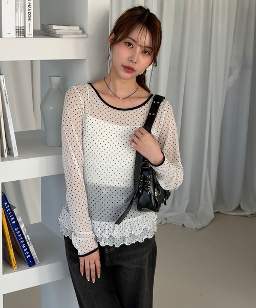 muet.(ミュエ)の「上品な透け感♪裾ティアードシアードットレイヤードトップス(Tシャツ/カットソー・レディース・ブラック系その他/ホワイト系その他・MEDIUM/LARGE)」の10枚目の写真
