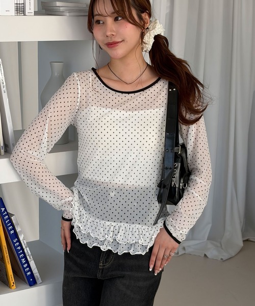 muet.(ミュエ)の「上品な透け感♪裾ティアードシアードットレイヤードトップス(Tシャツ/カットソー・レディース・ブラック系その他/ホワイト系その他・MEDIUM/LARGE)」の11枚目の写真