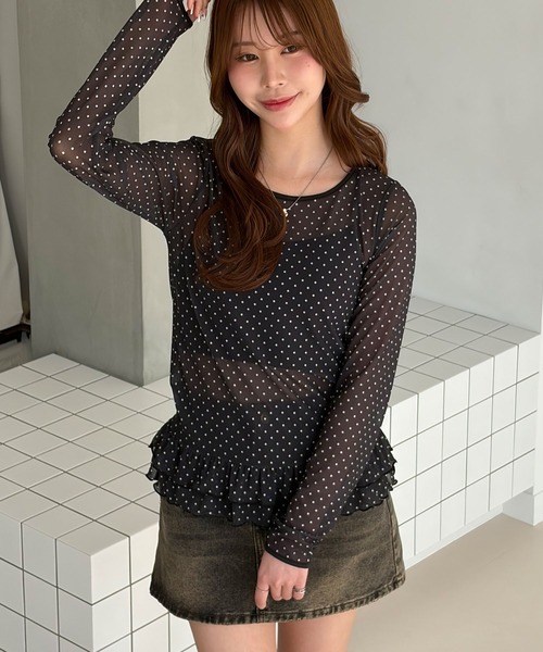 muet.(ミュエ)の「上品な透け感♪裾ティアードシアードットレイヤードトップス(Tシャツ/カットソー・レディース・ブラック系その他/ホワイト系その他・MEDIUM/LARGE)」の8枚目の写真