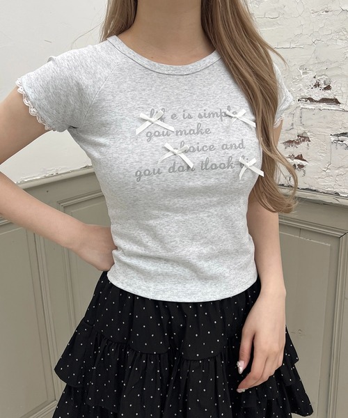 PHILLY(フィリー)の「ランダムリボンチビT(Tシャツ/カットソー・レディース・グレー/ホワイト・FREE)」の2枚目の写真