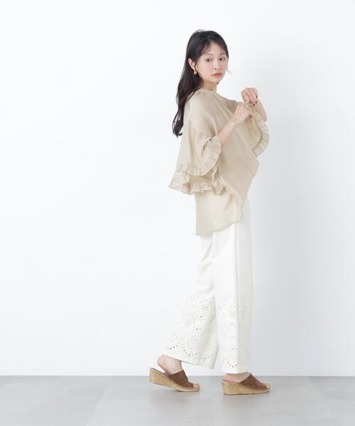 N.(N. Natural Beauty Basic)(エヌエヌナチュラルビューティーベーシック)の「エンブロイダリーツイルパンツ(その他パンツ・レディース・オフホワイト/ベージュ・P/S/MEDIUM)」の8枚目の写真
