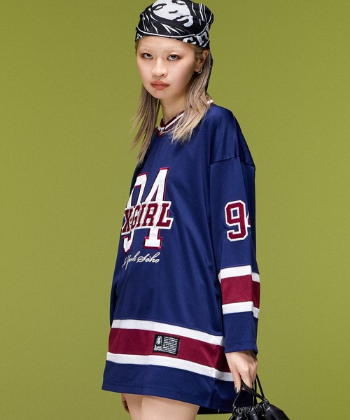 X-girl(エックスガール)の「HOCKEY SHIRT DRESS(ワンピース・レディース・ネイビー/ブラウン/ブラック・M/S)」の13枚目の写真