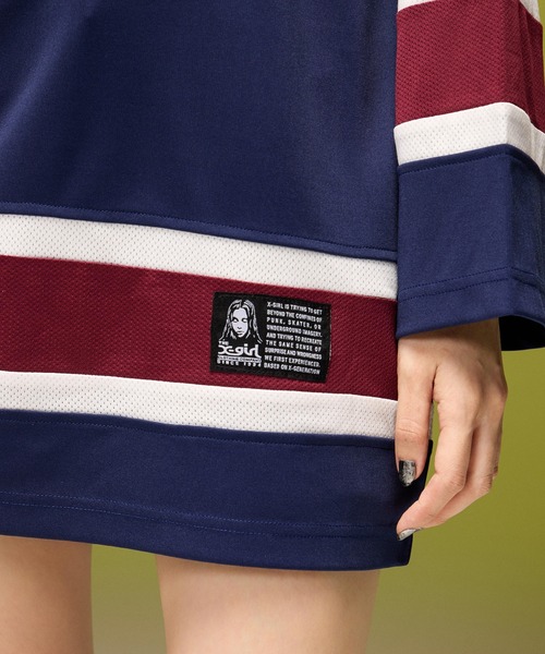 X-girl(エックスガール)の「HOCKEY SHIRT DRESS(ワンピース・レディース・ネイビー/ブラウン/ブラック・M/S)」の14枚目の写真