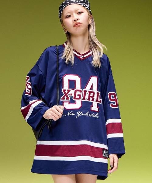 X-girl(エックスガール)の「HOCKEY SHIRT DRESS(ワンピース・レディース・ネイビー/ブラウン/ブラック・M/S)」の16枚目の写真