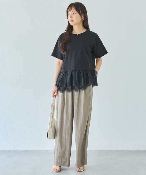 LAVEANGE（ラビアンジェ）の「裾レースチュールペプラムプルオーバー（Tシャツ/カットソー・レディース・オフホワイト/ブラック・M/LL/3L/4L/5L）」の10枚目の写真