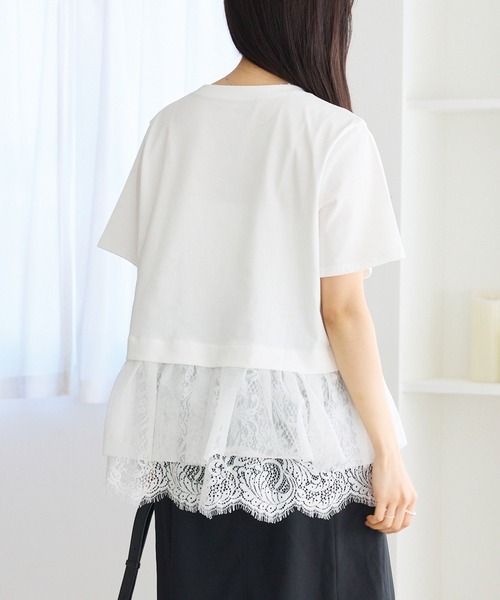 LAVEANGE（ラビアンジェ）の「裾レースチュールペプラムプルオーバー（Tシャツ/カットソー・レディース・オフホワイト/ブラック・M/LL/3L/4L/5L）」の18枚目の写真