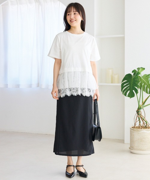 LAVEANGE（ラビアンジェ）の「裾レースチュールペプラムプルオーバー（Tシャツ/カットソー・レディース・オフホワイト/ブラック・M/LL/3L/4L/5L）」の19枚目の写真