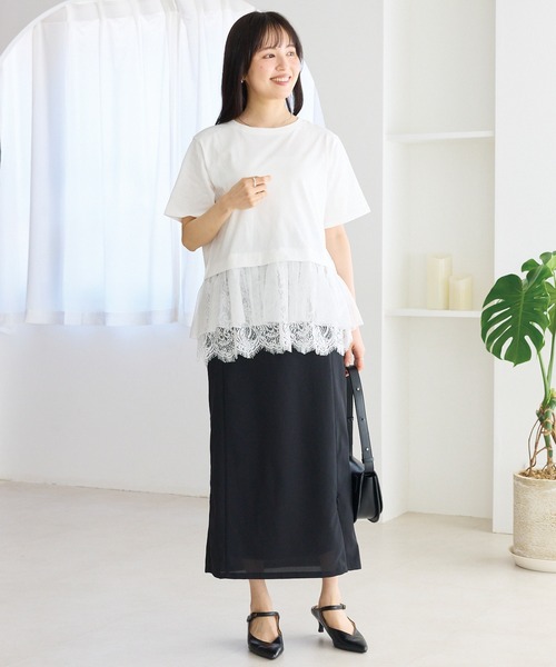 LAVEANGE（ラビアンジェ）の「裾レースチュールペプラムプルオーバー（Tシャツ/カットソー・レディース・オフホワイト/ブラック・M/LL/3L/4L/5L）」の20枚目の写真