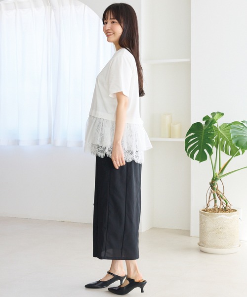 LAVEANGE（ラビアンジェ）の「裾レースチュールペプラムプルオーバー（Tシャツ/カットソー・レディース・オフホワイト/ブラック・M/LL/3L/4L/5L）」の21枚目の写真