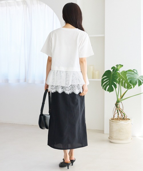 LAVEANGE（ラビアンジェ）の「裾レースチュールペプラムプルオーバー（Tシャツ/カットソー・レディース・オフホワイト/ブラック・M/LL/3L/4L/5L）」の22枚目の写真