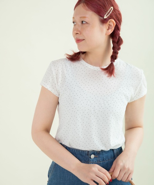 CHILD WOMAN(チャイルドウーマン)の「80/2天竺 DOTプリントフレンチスリーブプルオーバー(Tシャツ/カットソー・レディース・ホワイト・FREE)」の1枚目の写真