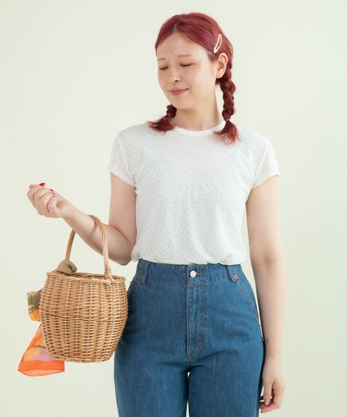 CHILD WOMAN(チャイルドウーマン)の「80/2天竺 DOTプリントフレンチスリーブプルオーバー(Tシャツ/カットソー・レディース・ホワイト・FREE)」の2枚目の写真