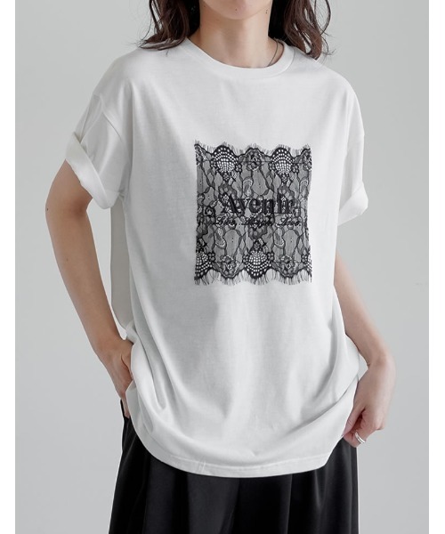 Re:EDIT（リエディ）の「[UVカット][接触冷感]レース刺繍ロゴTシャツ（Tシャツ/カットソー・レディース・ブラック/チャコールグレー/オフホワイト・FREE）」の11枚目の写真