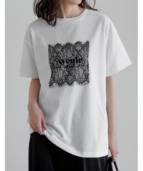 Re:EDIT（リエディ）の「[UVカット][接触冷感]レース刺繍ロゴTシャツ（Tシャツ/カットソー・レディース・ブラック/チャコールグレー/オフホワイト・FREE）」の13枚目の写真