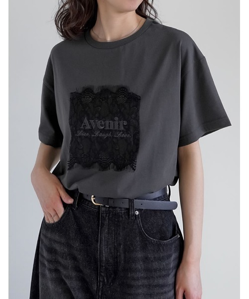 Re:EDIT（リエディ）の「[UVカット][接触冷感]レース刺繍ロゴTシャツ（Tシャツ/カットソー・レディース・ブラック/チャコールグレー/オフホワイト・FREE）」の17枚目の写真