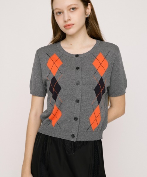 セール】ARGYLE FRONT BUTTON KNIT TOPS アーガイルフロントボタン