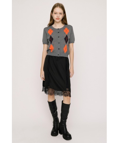 SLY（スライ）の「ARGYLE FRONT BUTTON KNIT TOPS アーガイルフロントボタンニットトップス 春服 夏服 サマーニット（ニット/セーター・レディース・オレンジ系その他/杢グレー・FREE）」の4枚目の写真