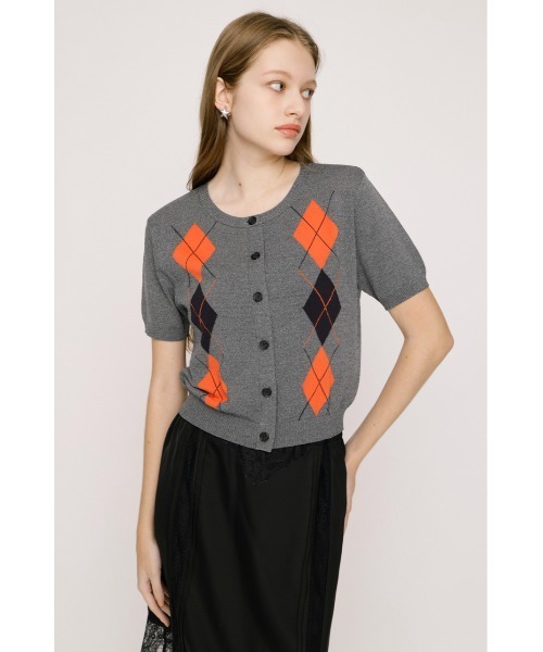 SLY（スライ）の「ARGYLE FRONT BUTTON KNIT TOPS アーガイルフロントボタンニットトップス 春服 夏服 サマーニット（ニット/セーター・レディース・オレンジ系その他/杢グレー・FREE）」の5枚目の写真