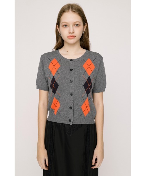 SLY（スライ）の「ARGYLE FRONT BUTTON KNIT TOPS アーガイルフロントボタンニットトップス 春服 夏服 サマーニット（ニット/セーター・レディース・オレンジ系その他/杢グレー・FREE）」の6枚目の写真