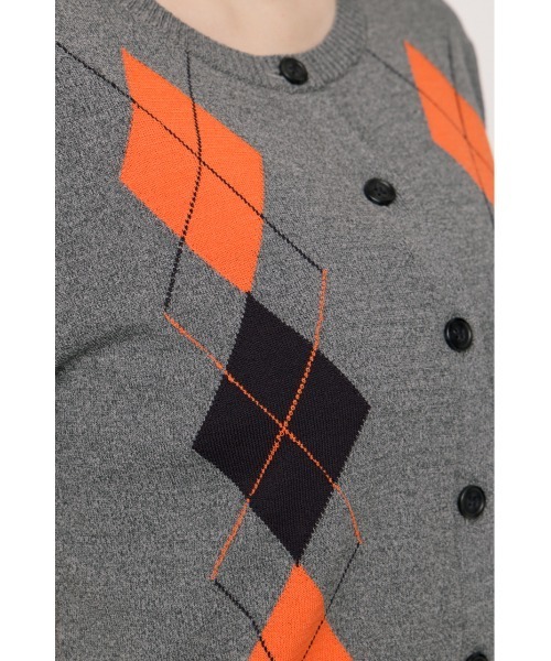 SLY（スライ）の「ARGYLE FRONT BUTTON KNIT TOPS アーガイルフロントボタンニットトップス 春服 夏服 サマーニット（ニット/セーター・レディース・オレンジ系その他/杢グレー・FREE）」の7枚目の写真