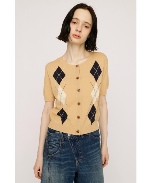 SLY（スライ）の「ARGYLE FRONT BUTTON KNIT TOPS アーガイルフロントボタンニットトップス 春服 夏服 サマーニット（ニット/セーター・レディース・オレンジ系その他/杢グレー・FREE）」の8枚目の写真