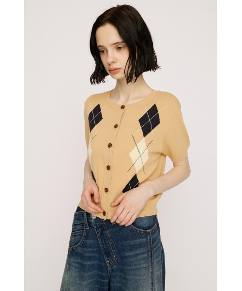 SLY（スライ）の「ARGYLE FRONT BUTTON KNIT TOPS アーガイルフロントボタンニットトップス 春服 夏服 サマーニット（ニット/セーター・レディース・オレンジ系その他/杢グレー・FREE）」の14枚目の写真