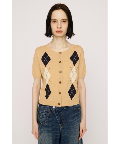 SLY（スライ）の「ARGYLE FRONT BUTTON KNIT TOPS アーガイルフロントボタンニットトップス 春服 夏服 サマーニット（ニット/セーター・レディース・オレンジ系その他/杢グレー・FREE）」の15枚目の写真