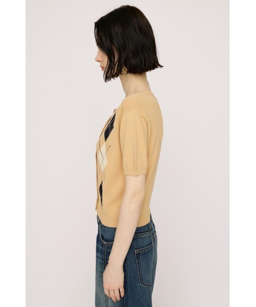 SLY（スライ）の「ARGYLE FRONT BUTTON KNIT TOPS アーガイルフロントボタンニットトップス 春服 夏服 サマーニット（ニット/セーター・レディース・オレンジ系その他/杢グレー・FREE）」の10枚目の写真