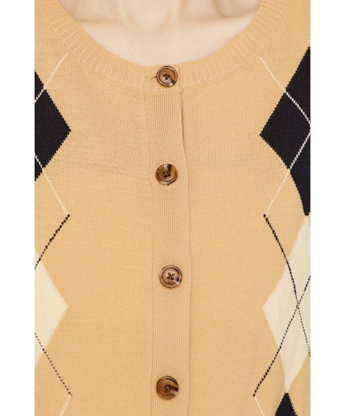 SLY（スライ）の「ARGYLE FRONT BUTTON KNIT TOPS アーガイルフロントボタンニットトップス 春服 夏服 サマーニット（ニット/セーター・レディース・オレンジ系その他/杢グレー・FREE）」の12枚目の写真