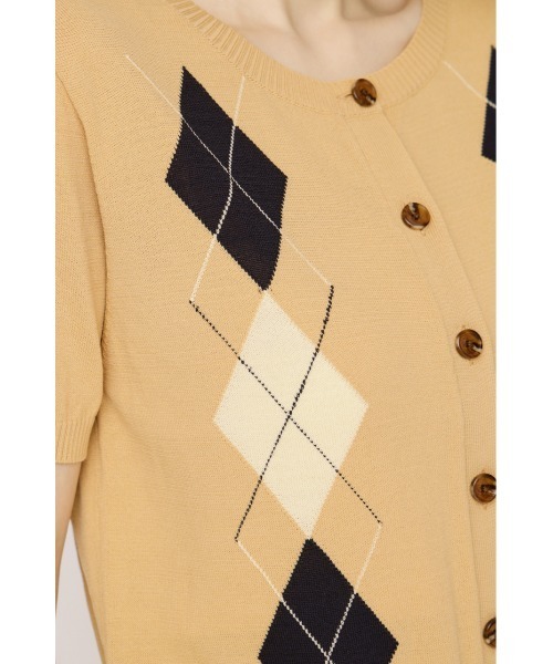 SLY（スライ）の「ARGYLE FRONT BUTTON KNIT TOPS アーガイルフロントボタンニットトップス 春服 夏服 サマーニット（ニット/セーター・レディース・オレンジ系その他/杢グレー・FREE）」の9枚目の写真