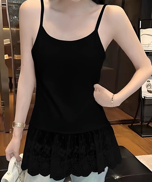 ampm(エーエムピーエム)の「レース切替 キャミソール トップス ノースリーブ フレア裾 総レース(キャミソール・レディース・ホワイト/ブラック・FREE)」の17枚目の写真