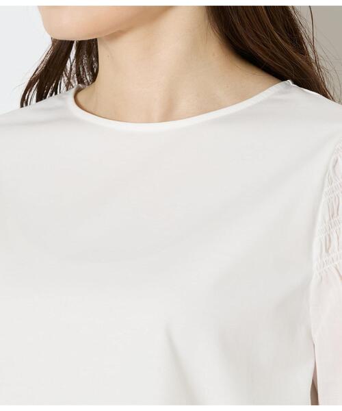 NEWYORKER(ニューヨーカー)の「【接触冷感・吸水速乾】プレーティング天竺 袖シャーリングプルオーバー(Tシャツ/カットソー・レディース・ホワイト/ネイビー・LARGE/MEDIUM)」の5枚目の写真