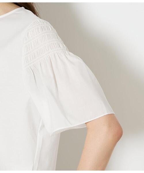 NEWYORKER(ニューヨーカー)の「【接触冷感・吸水速乾】プレーティング天竺 袖シャーリングプルオーバー(Tシャツ/カットソー・レディース・ホワイト/ネイビー・LARGE/MEDIUM)」の6枚目の写真