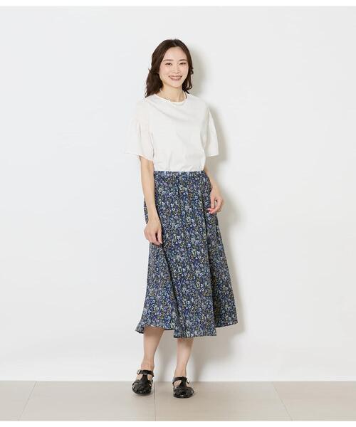 NEWYORKER(ニューヨーカー)の「【接触冷感・吸水速乾】プレーティング天竺 袖シャーリングプルオーバー(Tシャツ/カットソー・レディース・ホワイト/ネイビー・LARGE/MEDIUM)」の8枚目の写真