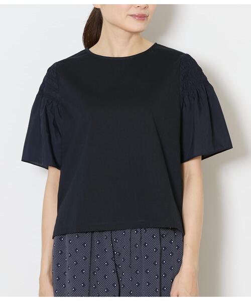NEWYORKER(ニューヨーカー)の「【接触冷感・吸水速乾】プレーティング天竺 袖シャーリングプルオーバー(Tシャツ/カットソー・レディース・ホワイト/ネイビー・LARGE/MEDIUM)」の10枚目の写真