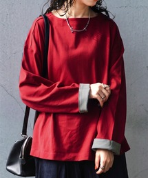 綿100 配色袖 ボートネック ロンT