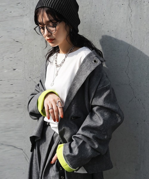 antiqua(アンティカ)の「綿100 配色袖 ボートネック ロンT(Tシャツ/カットソー・レディース・ホワイト/ネイビー/ブラック/レッド/ダークグレー・R/C)」の11枚目の写真